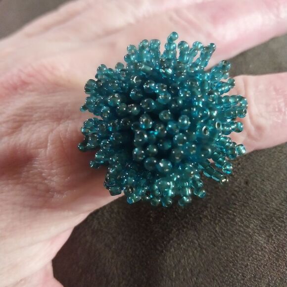 Elegant Teal Blue Beaded Statement Ring - Picture 1 of 5